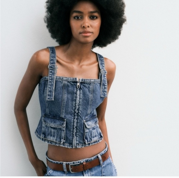 Zara Tops - Zara Denim Zip-Up Corset Top